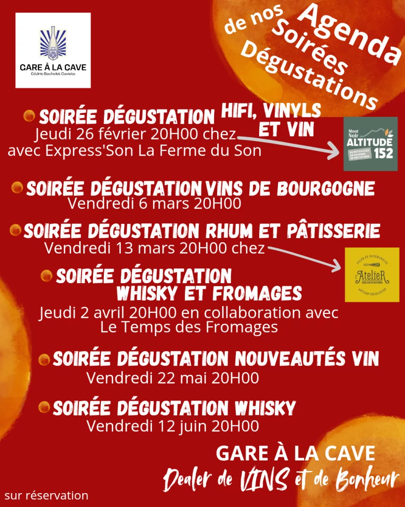 Programme de nos Soirées Dégustations 1er semestre 2026 chez Gare à la Cave à Bailleul